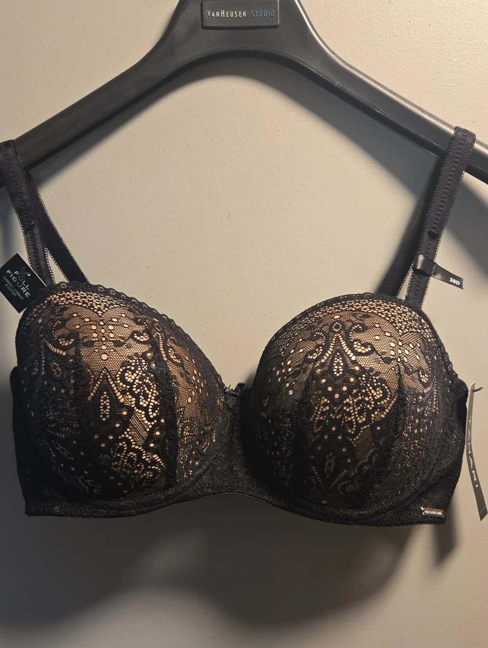Tahari Black Lace Push-Up Bra with Nude Lining